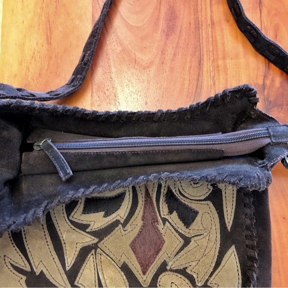 Lollipops Genuine Leather Suede Minimalist Neutral Tone Brown Roomy Shoulder Bag - Picture 10 of 16